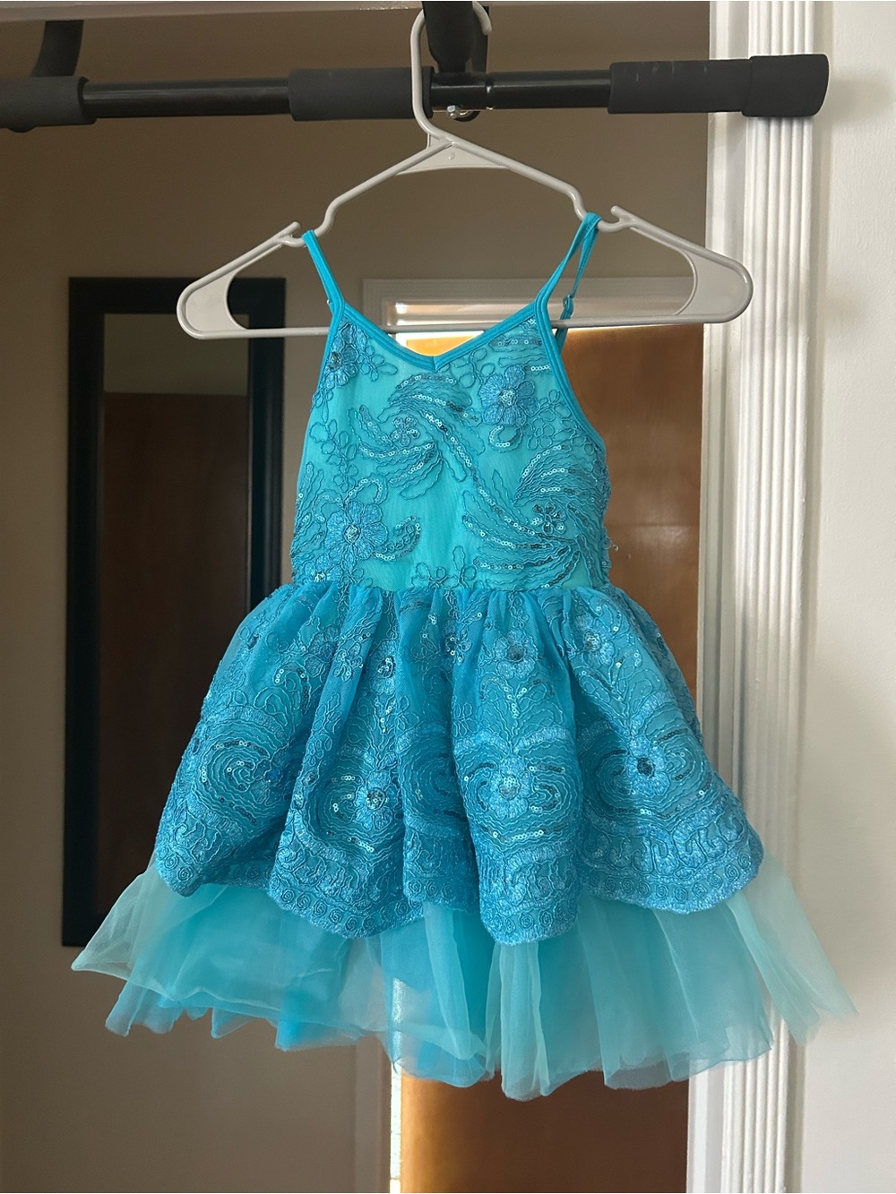 Sparkling Turquoise Lace Tulle Ballet Dress for Girls. Size CSM